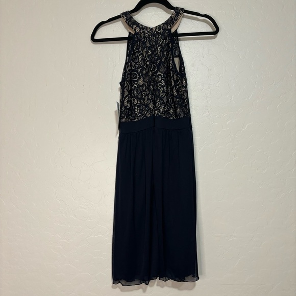 Enfocus Studio Blue Halter Top Sheer Lace Fit and Flare Cocktail Dress Size 4 - Picture 9 of 11